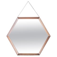 1960s Vintage Mirror in Hexagonal Teak Wood Italian Design