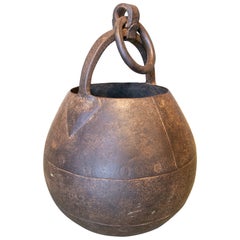19th Century Ball-Shaped Iron Box with Hook for Hanging