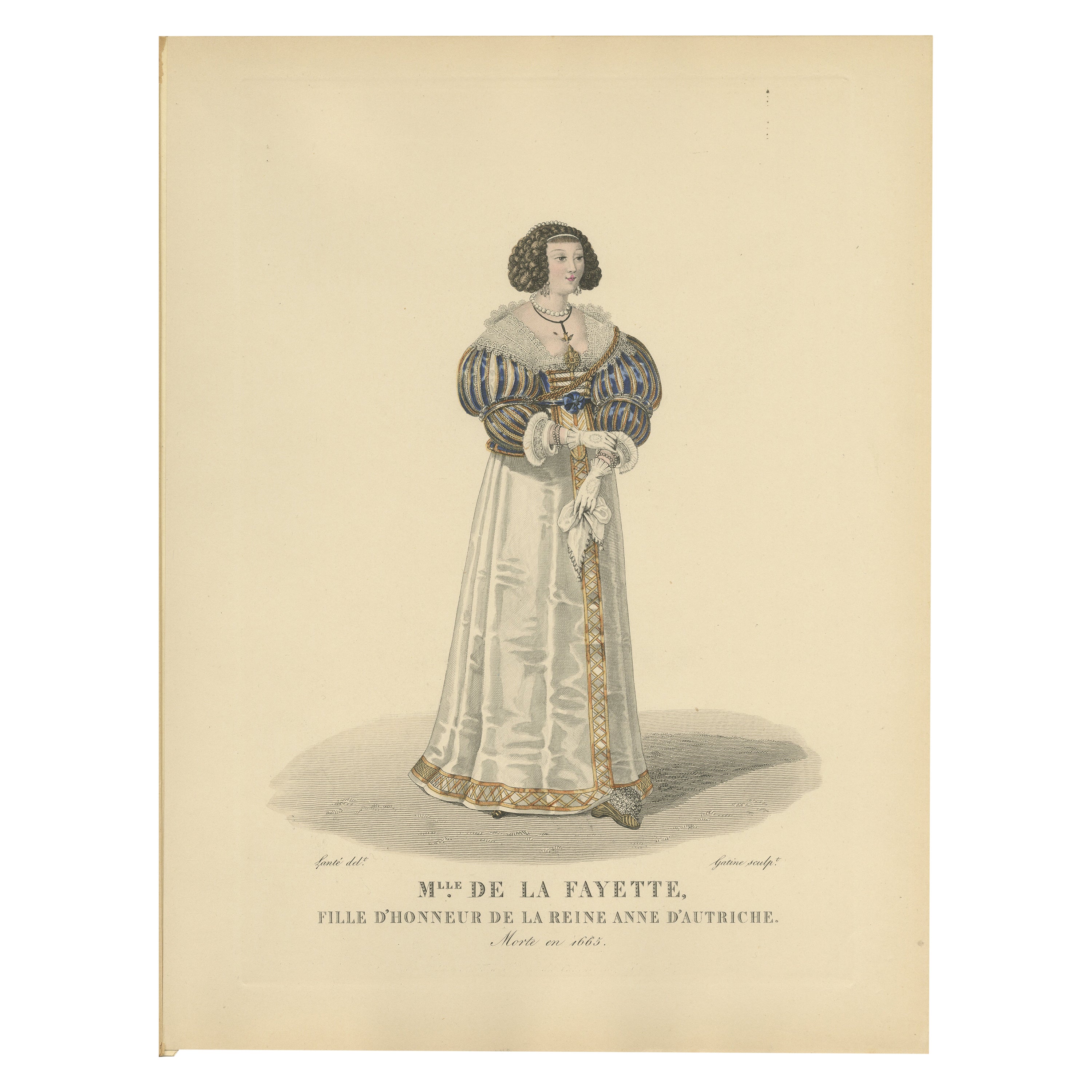 Handkolorierte Gravur von Louise de La Fayette, Madame de La Fayette, 1900