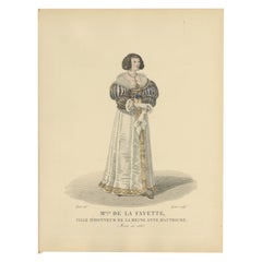 Grabado coloreado a mano de Louise de La Fayette, Madame de La Fayette, 1900
