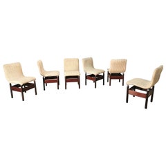 Dining Chairs Wool Wood by Vittorio Introini for Saporiti Italy 1960s Set of 6