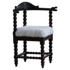 Antique Early 20th Century Sculptural Scandinavian Modern Armchair with Lambswool Seat
