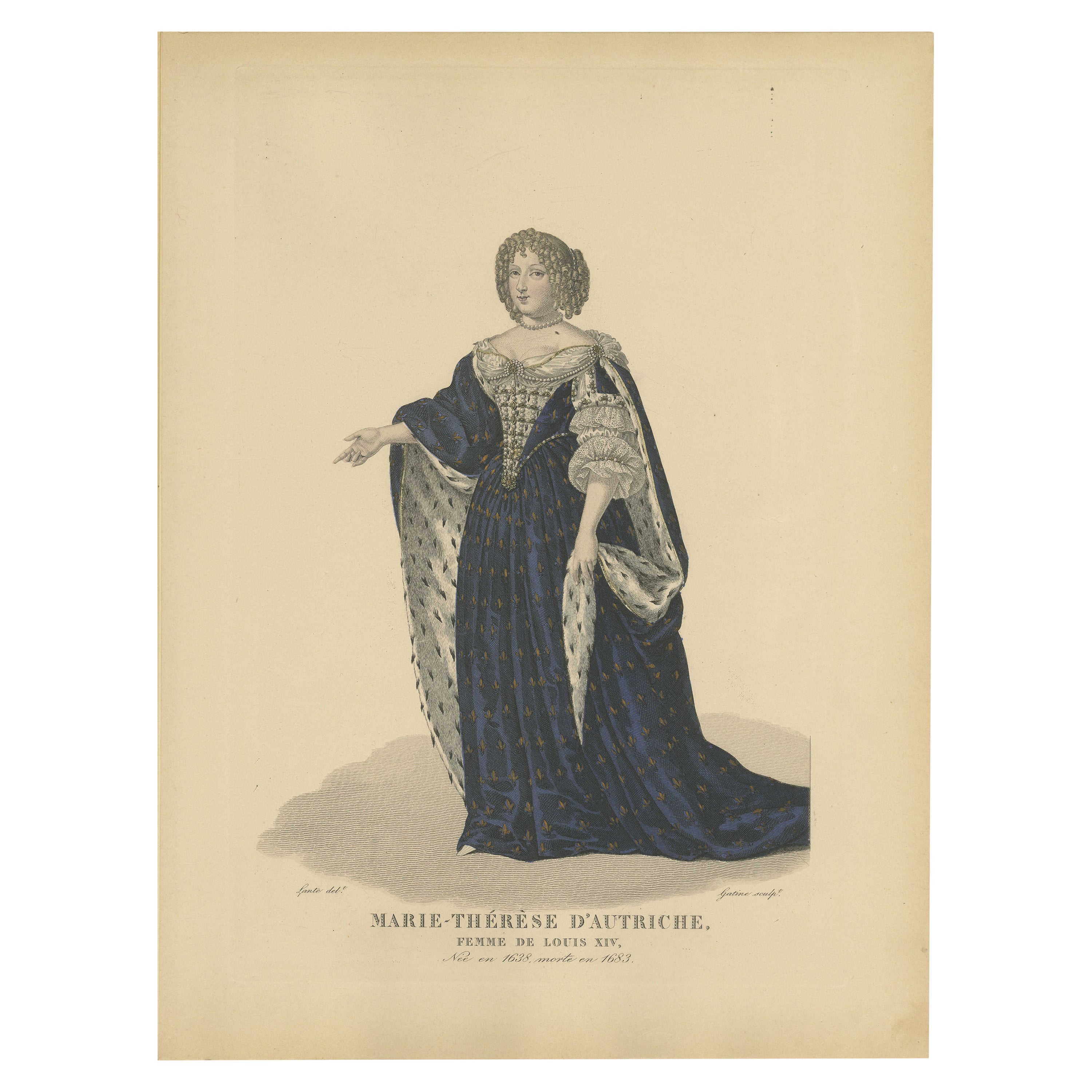 Hand Colored Engraving of Maria Theresa, Archduchess of Austria, 1900 For Sale