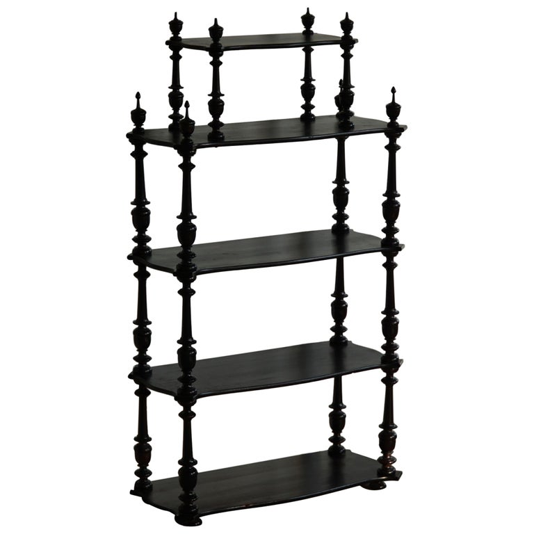 French Modern Vintage Étagére Shelf in Stained Pine, 19th Century at 1stDibs