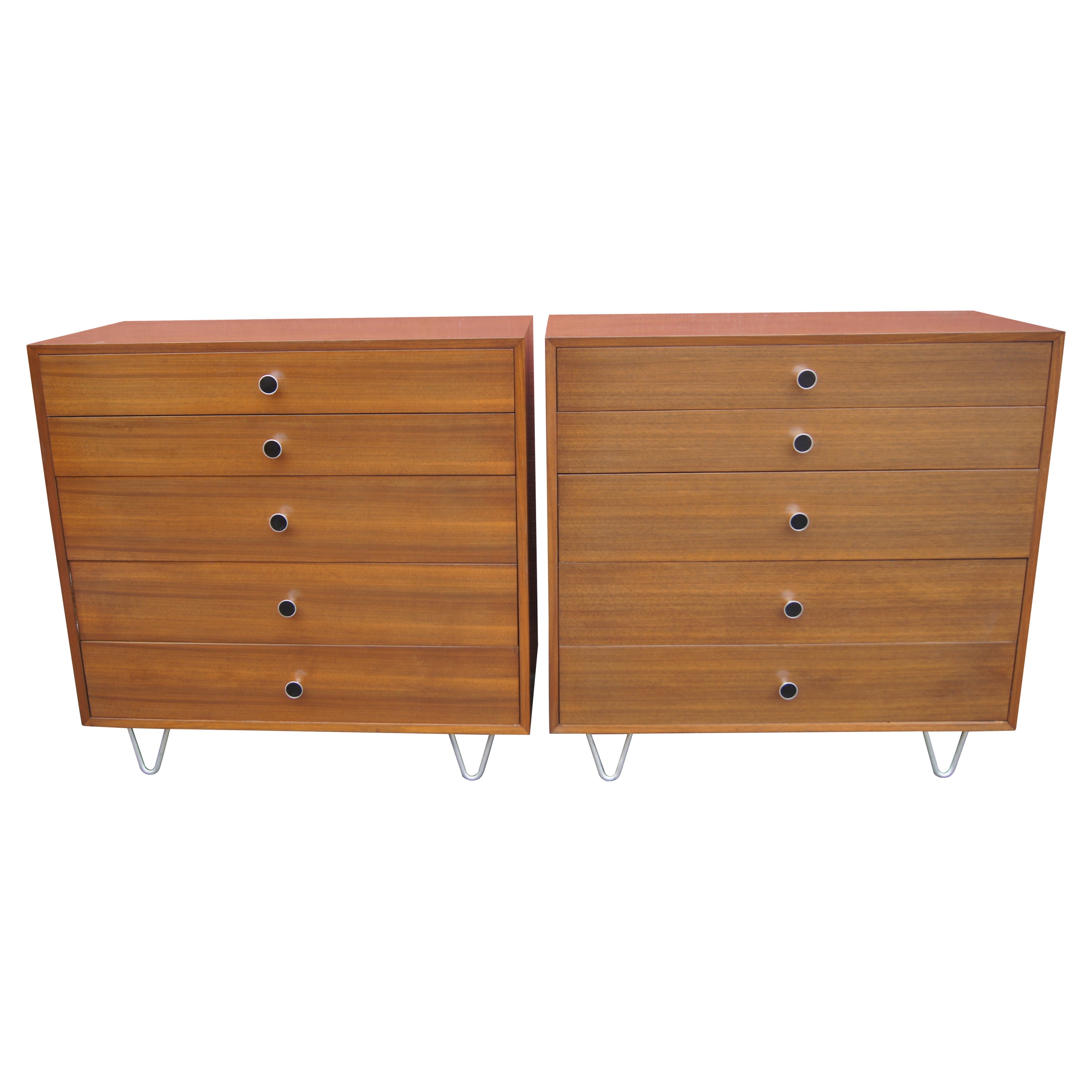 Pair of Walnut Dressers with Hairpin Legs in the Style of George Nelson
