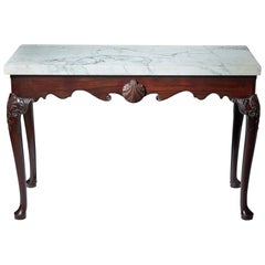 Table console irlandaise George I du début du 18e siècle en acajou avec plateau en marbre