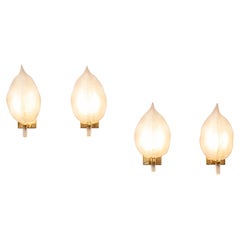 Set of 4 Brass and Glass Wall Lights