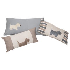 Three Pillows in Cachemire Fabric with a Little Dog