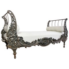 Antique  Stunning 19th Century Art Nouveau Cast Iron French Daybed
