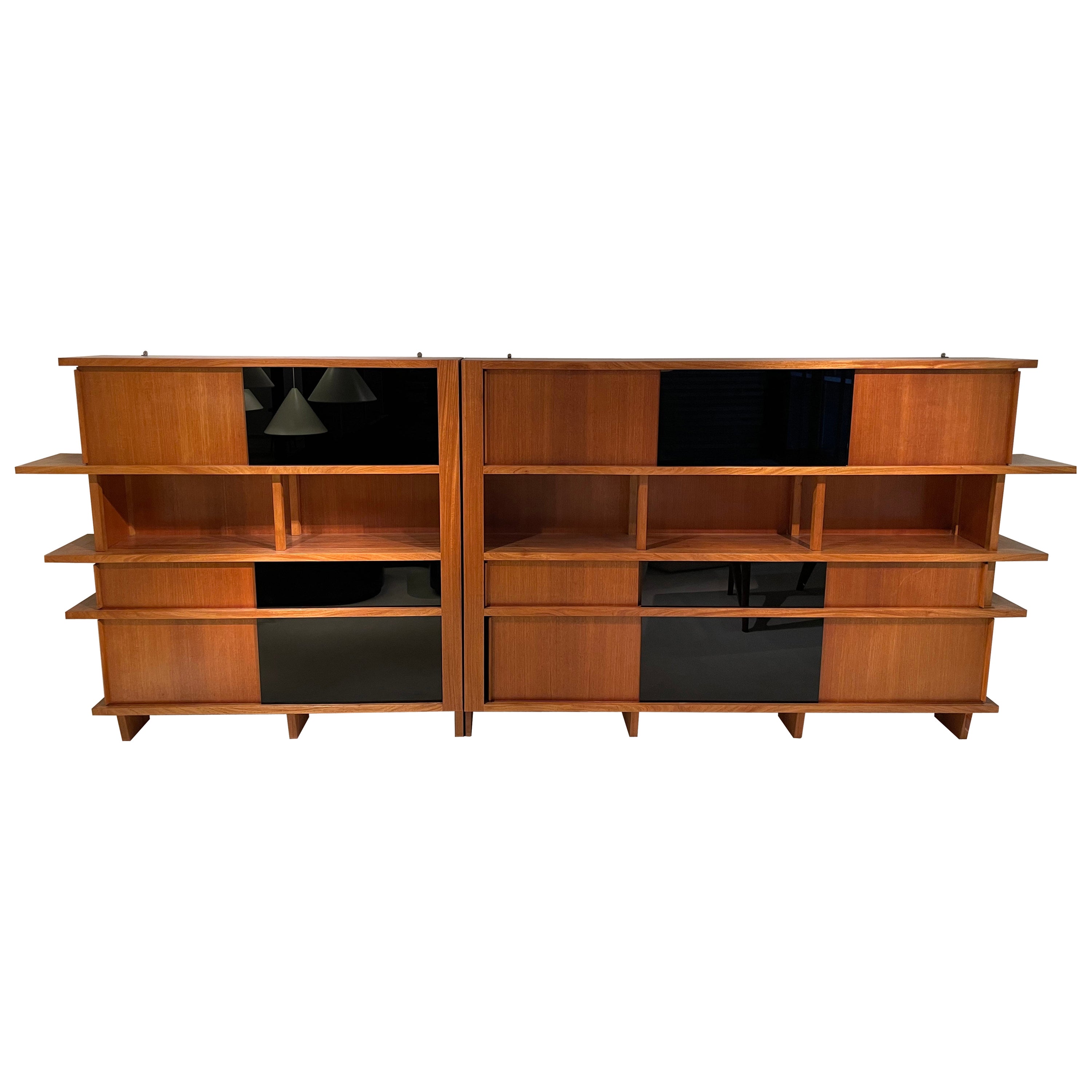 Library in Walnut and Opaline Glass 1950 For Sale