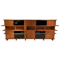 Library in Walnut and Opaline Glass 1950