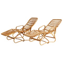 Pair of Bamboo Chaise Longues Attributed to Bonacina