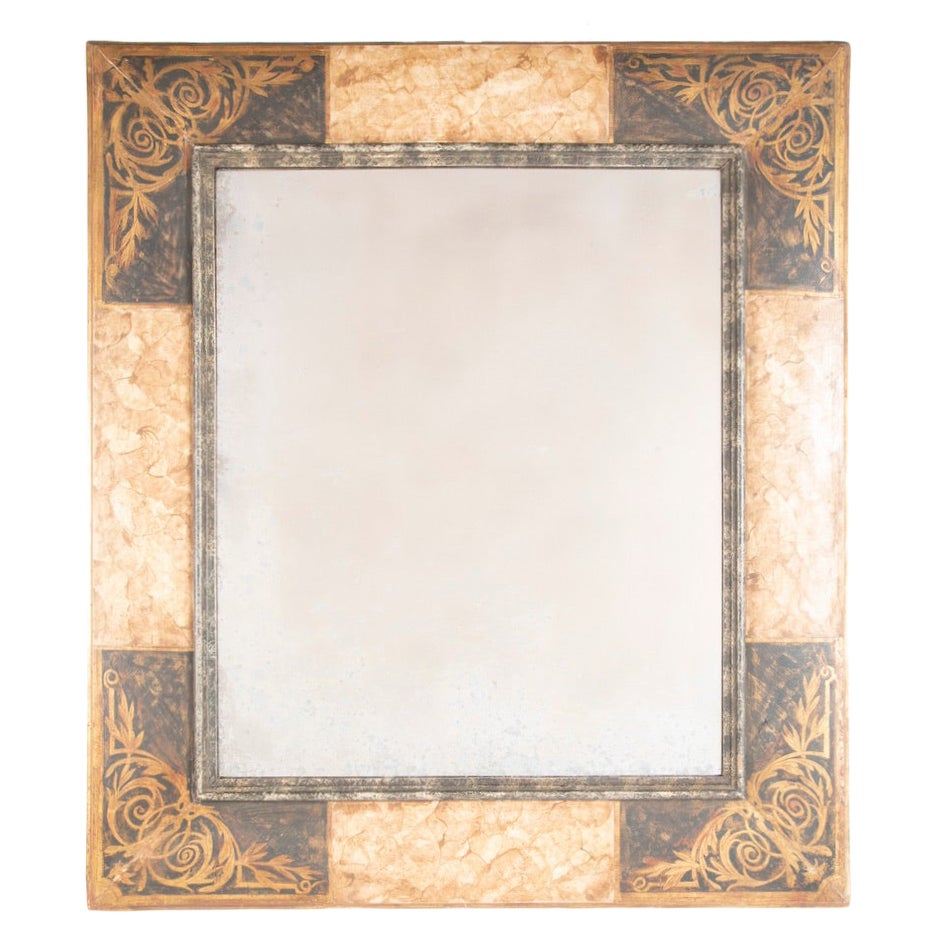 Italian Baroque Style Painted Faux Marble and Gilt Wood Mirror Frame For Sale