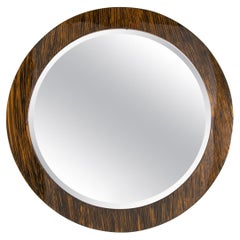 Miroir rond de style Karl Springer avec finition laquée en faux œil de tigre