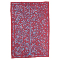 Pomegranate Tree Design Uzbek Suzani Wall Hanging, Embroidered Silk Bed Cover