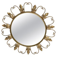 Mid Century Gold Sunburst Mirror, Metal, Belgium, 1960s