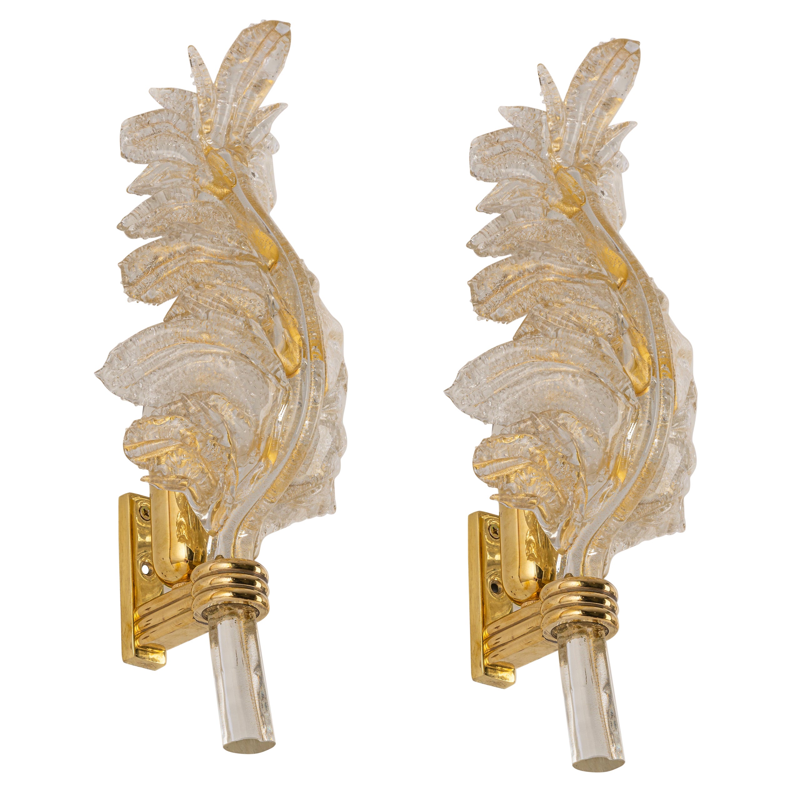 Pair of Large Murano Glass Wall Sconce by Barovier & Toso, Italy, 1970s