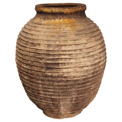 Large Antique Greek Terra Cotta Oil Pot with Partial Ochre Glaze, 19th Century