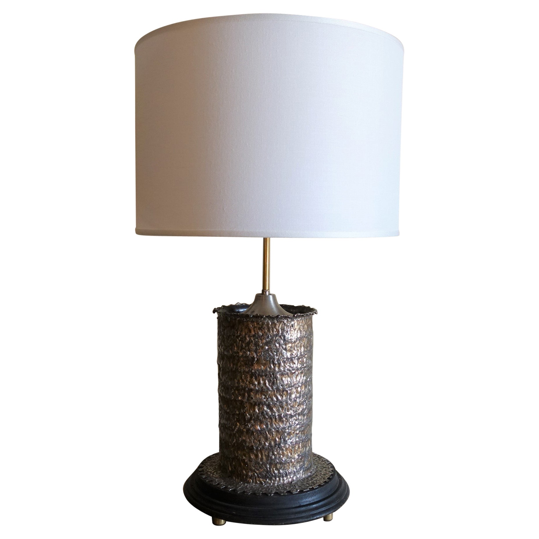 1970's Italian Brutalist Metal Cylinder Table Lamp For Sale