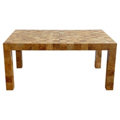 Used Milo Baughman for Thayer Coggin Olive Burled Patchwork Extension Dining Table