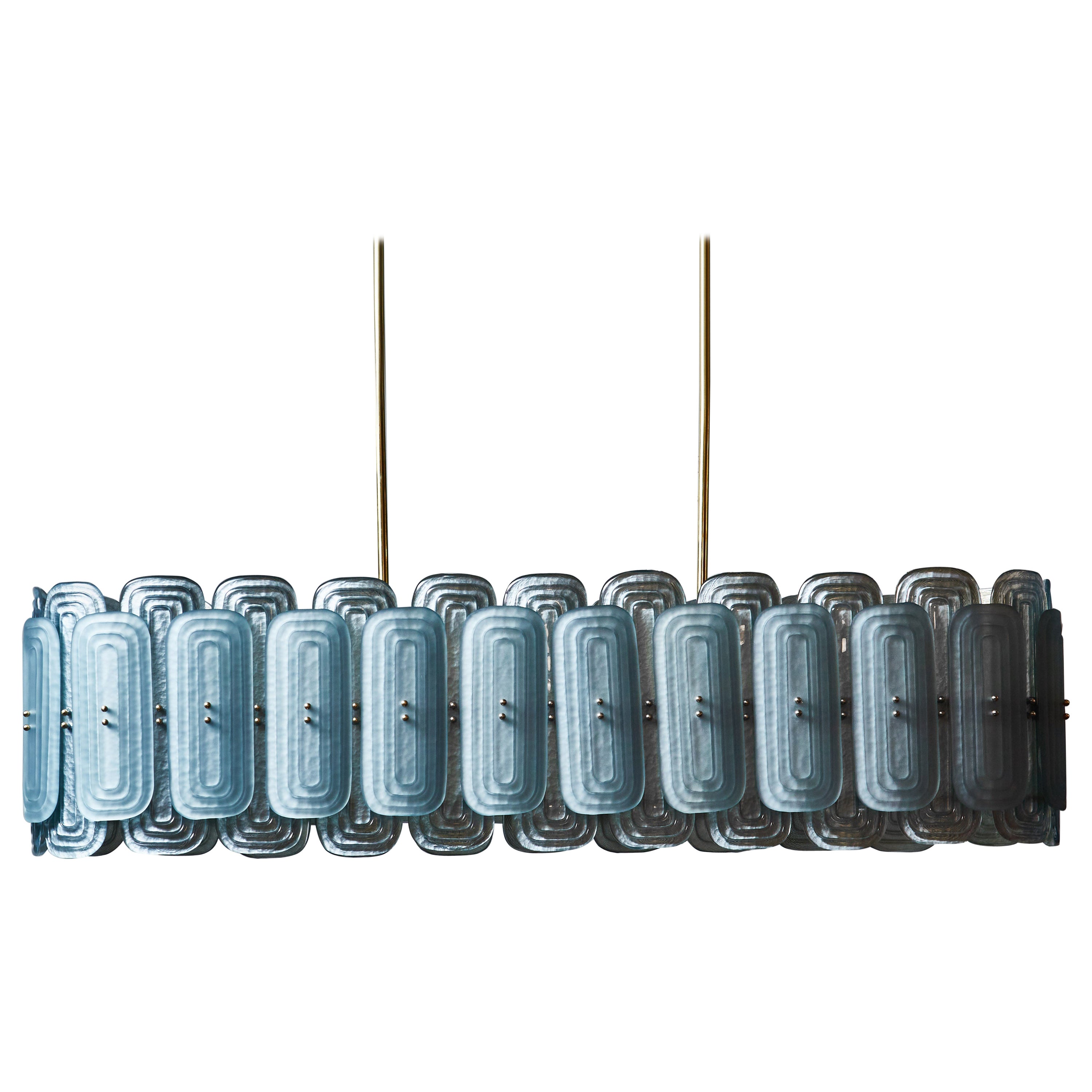 Lustre long en verre Murano teal