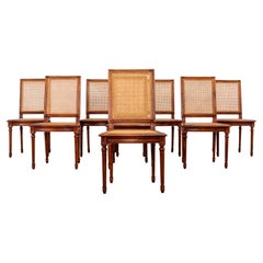 Set of Eight Louis XVI Style Mahogany Cane Dining Chairs