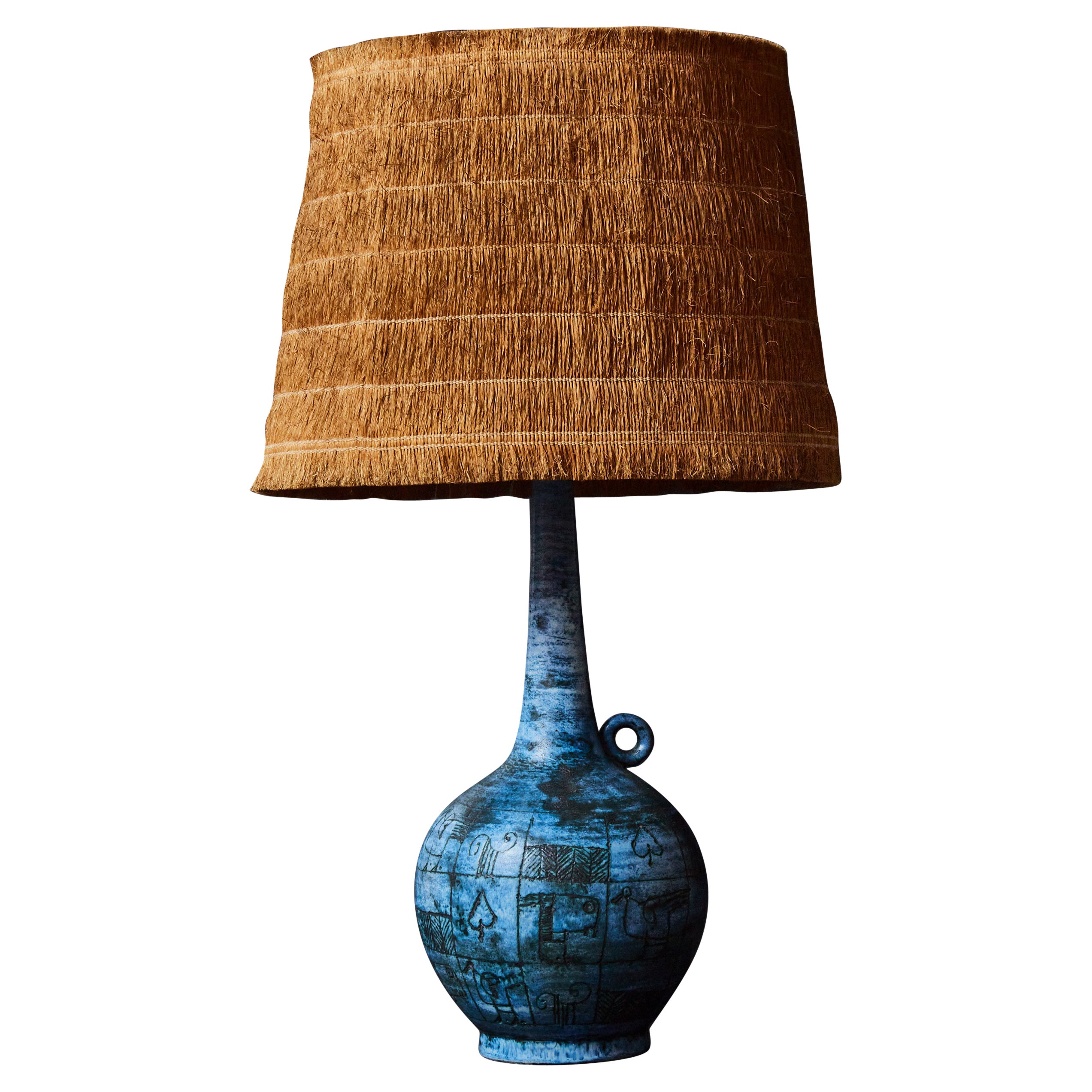 Blue Glazed Ceramic Lamp by Jacques Blin