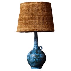 Vintage Blue Glazed Ceramic Lamp by Jacques Blin