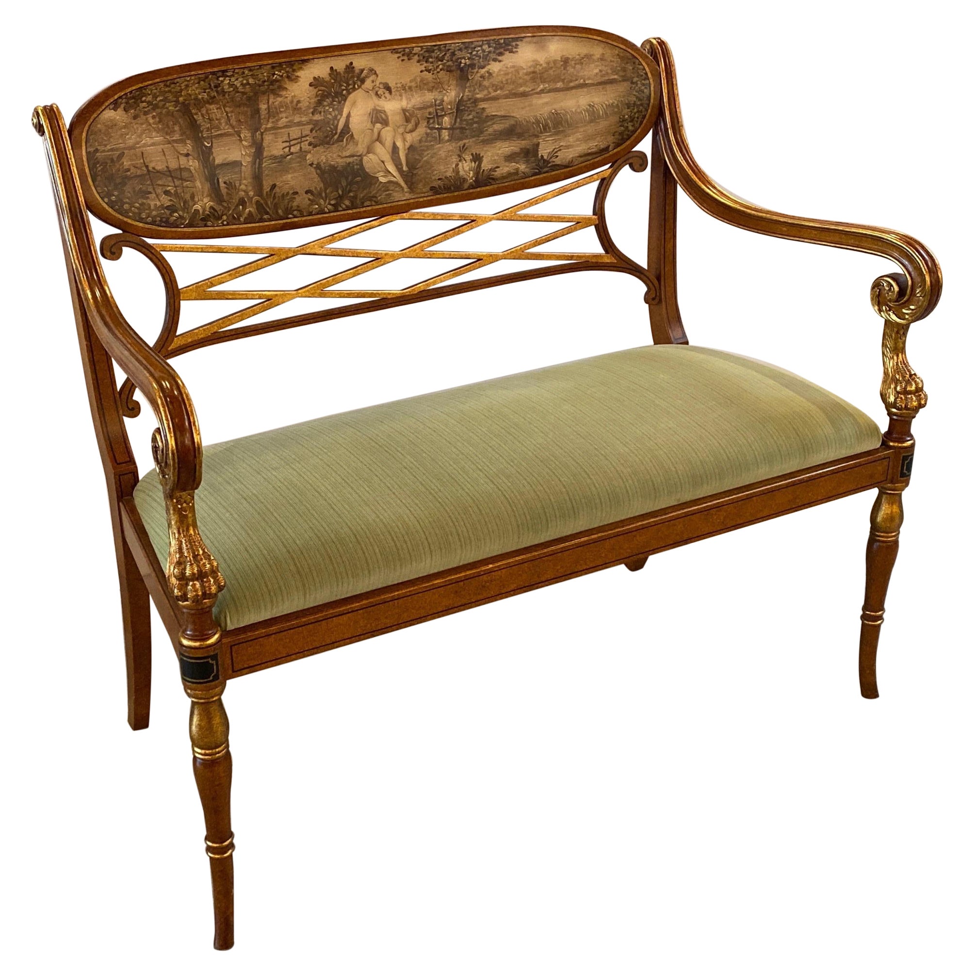Elegant Hand Painted Continental Settee with Gilt Decoration