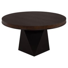 Round Modern Oak Dining Table with Black Geometric Base