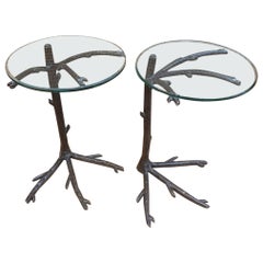 Paar von Giacometti inspirierte  Endtische aus Metall in der Form von Zweigen