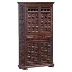 19th Catalan Spanish Baroque Carved Walnut Tuscan Two Doors Wardrobe or Cabinet