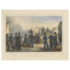 Handkolorierter antiker Druck der Marineabteilung der belgischen Armee, 1833