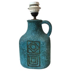 1960s Small Bitossi Blue Ceramic Table Lamp