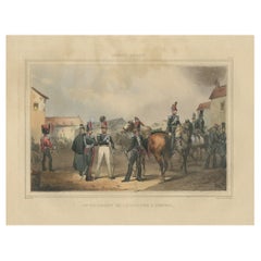 Antique Old Handcolored Print of a Regiment of the Belgium Army, 1833