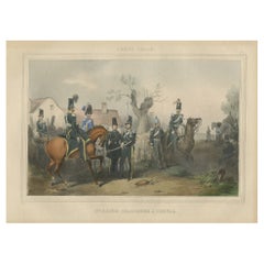 Antique Old Hand-Colored Print of Officers and Horses of the Belgium Army, 1833