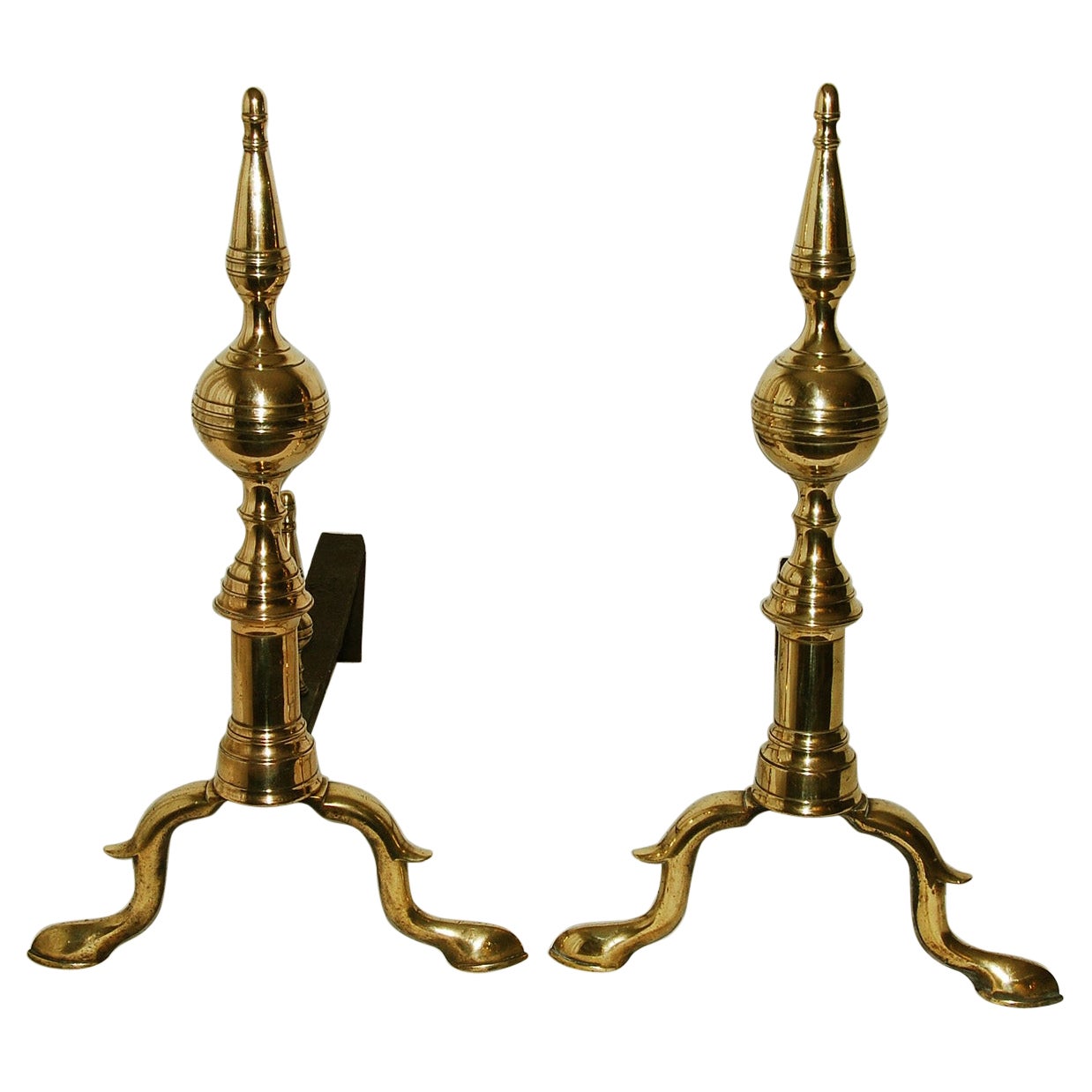 American Federal Brass Ball and Steeple Top New York Andirons For Sale