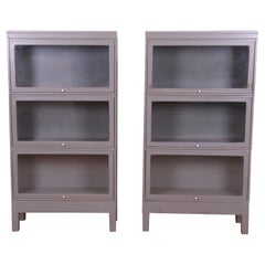 Mid-Century Modern Industrial Metal Three-Stack Barrister Bookcases, Pair