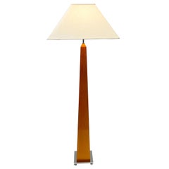 Chrome and Blond Wood Obelisk Shape Floor Lamp