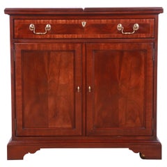 Used Councill Furniture Georgian Banded Flame Mahogany Flip Top Rolling Bar Cabinet