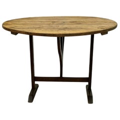 19th Century Light-Brown French Walnut Folding Wine Table, Small Dining Table
