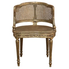 Antique Italian Louis XVI Giltwood Caned Vanity Chair