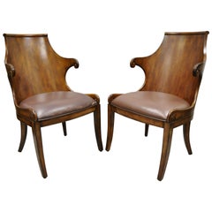 English Regency Empire Style Wood Barrel Back Side Chairs, a Pair