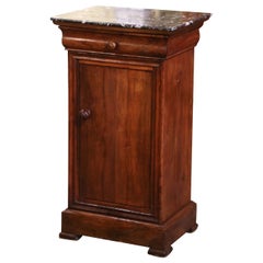 Antique 19th Century, French Louis Philippe Marble Top Walnut Nightstand Bedside Cabinet