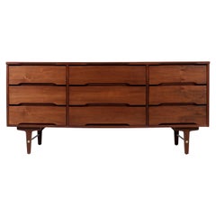 Vintage Mid-Century Modern Walnut 9-Drawer Dresser by Stanley Furniture