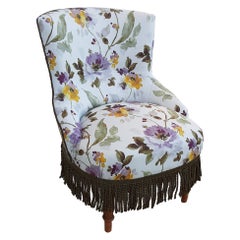 Floral Napolean III Crapaud Accent Chair with Green Fringe