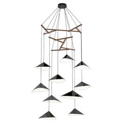 Daniel Becker 'Emily Vertikal 10' Chandelier in Gloss Black/Oak for Moss Objects