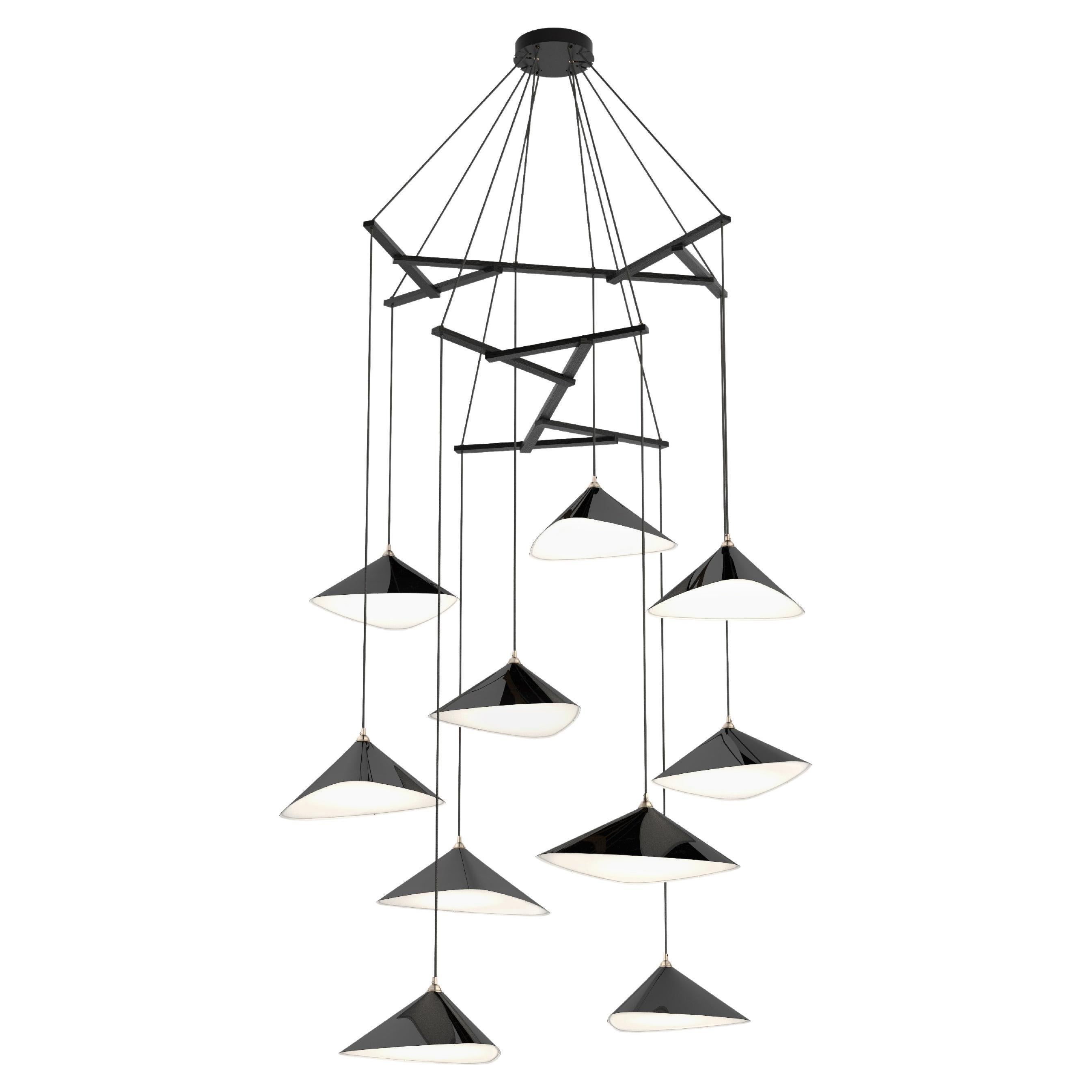 Daniel Becker 'Emily Vertikal 10' Chandelier en noir brillant pour Moss Objects en vente