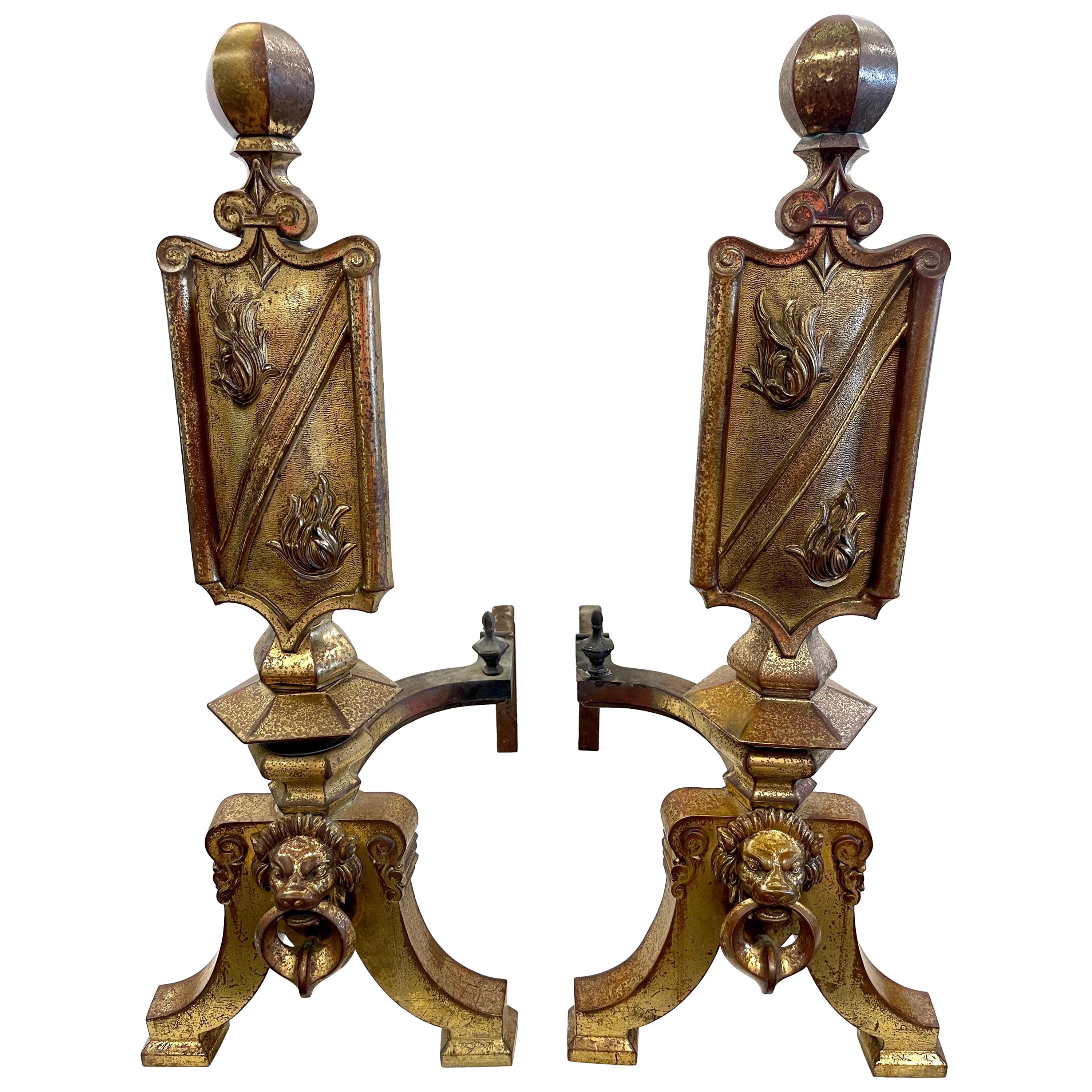 Pair of Mid-19th Century French Brass Andirons