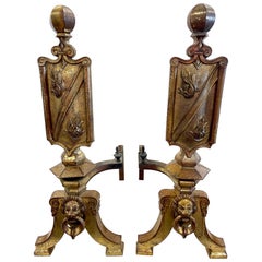 Antique Pair of Mid-19th Century French Brass Andirons